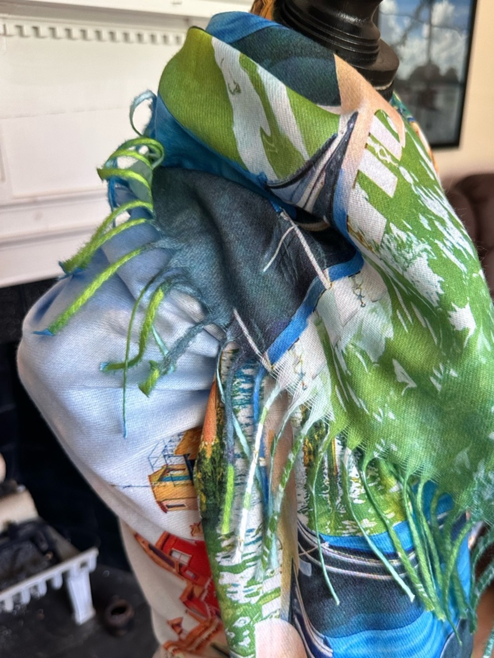 Reversible Venice Italy Scenic Fringe Oversized Scarf NWT Raw Hem 24x72 Art Wear - Picture 12 of 16